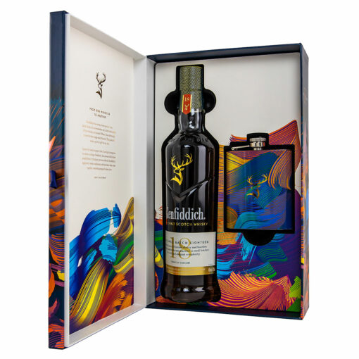 Glenfiddich 18 Years Whisky-Set mit Flachmann: Geöffnete Geschenkverpackung